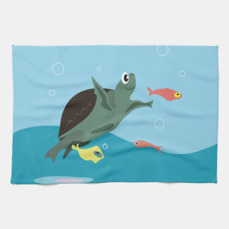 Linge De Cuisine Tortue de mer mignonne sous l'art marin