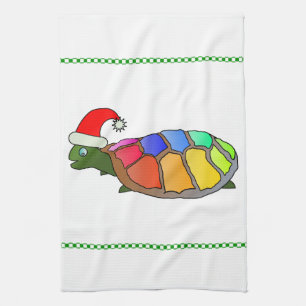 Linge De Cuisine Tortue de Noël à Santa Hat Personnalisée