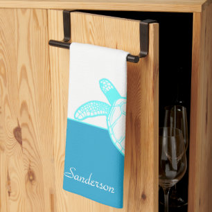 Linge De Cuisine Tortue marine marine Personnalisée Bleu Turquoise 