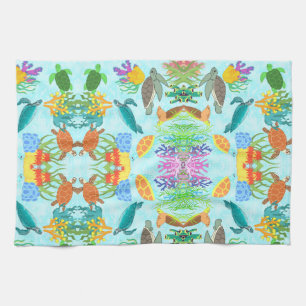 Linge De Cuisine Tortues et coraux sous-marins vibrants