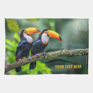 Linge De Cuisine Toucans Tropical Texte Personnalisé