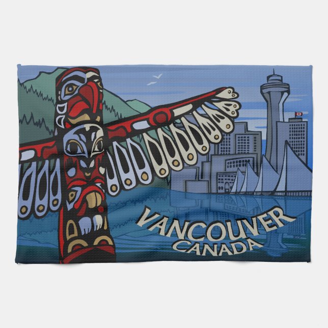 Linge De Cuisine Tour Canada Totem natif Pole Vancouver Tea Towel (Horizontal)