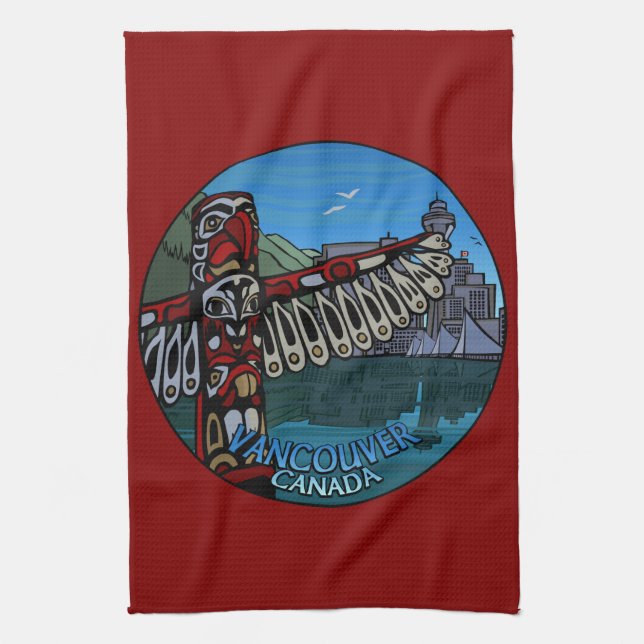 Linge De Cuisine Tour Canada Totem natif Pole Vancouver Tea Towel (Vertical)
