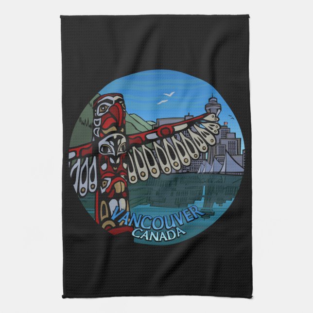 Linge De Cuisine Tour Canada Totem natif Pole Vancouver Tea Towel (Vertical)