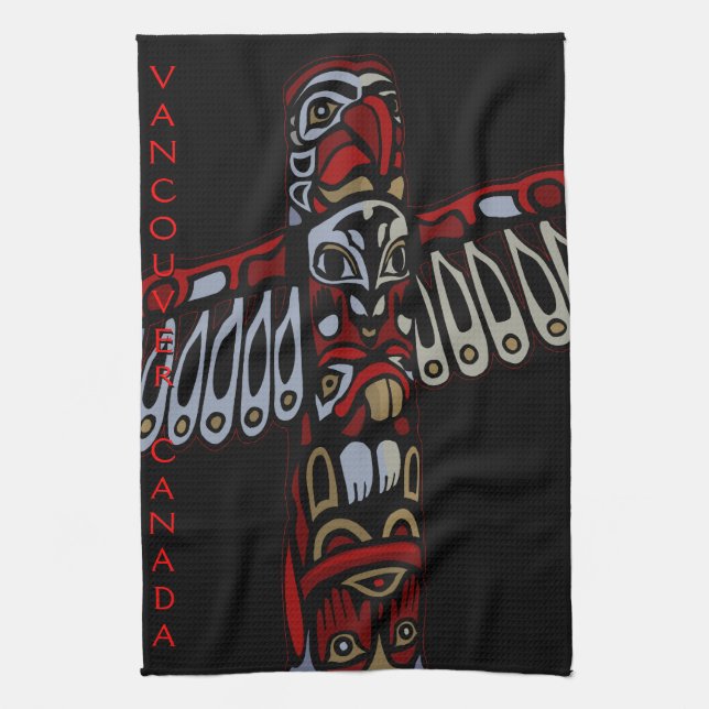 Linge De Cuisine Tour Canada Totem natif Pole Vancouver Tea Towel (Vertical)