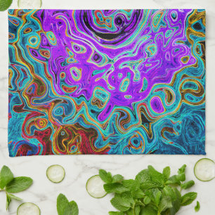 Linge De Cuisine Tourbillon Liquide Abstrait Rétro Coloré Violet Gr