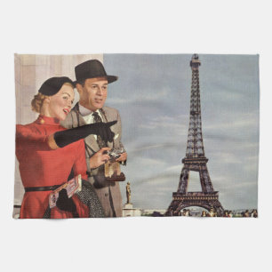 Linge De Cuisine Touristes vintages à la Tour Eiffel, Paris Vacance