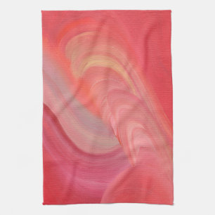 Linge De Cuisine Tournants Abstraits Fluides en Rouge, Rose et Pêch