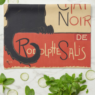 Linge De Cuisine Tournee du Conversation Noir Vintage Chat noir Art