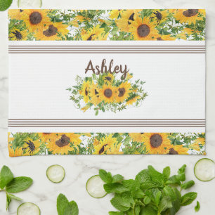 Linge De Cuisine Tournesol blanc rustique Personnalisé