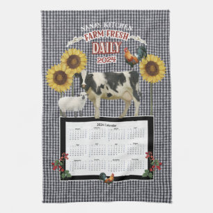 Linge De Cuisine Tournesol Nana Rooster Cow Farm frais noir blanc