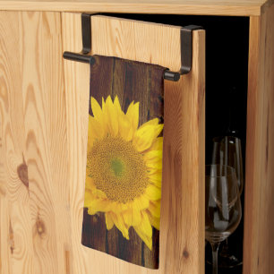 Linge De Cuisine Tournesol sur le bois de la grange Vintage