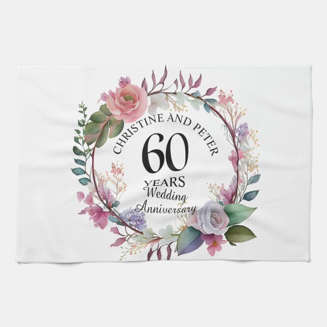 Linge De Cuisine Tout Mariage (60) Élégant Anniversaire Floral (Horizontal)