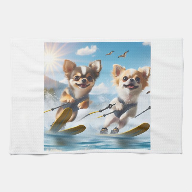 Linge De Cuisine Toy dogs Waterskiing! (Horizontal)