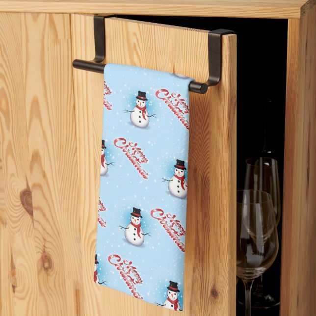 Linge De Cuisine Traditional Snowman Christmas on LIGHT BLUE (Pliage en tiers)