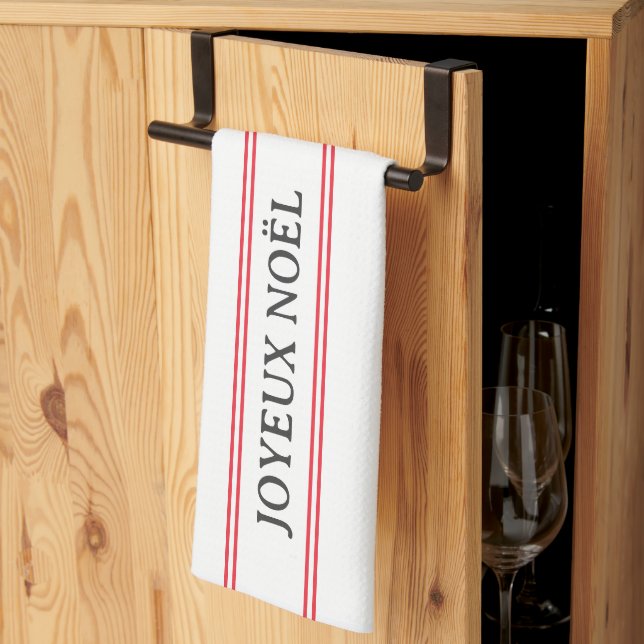 Linge De Cuisine Traditionnel Français Joyeux Noël Red Stripe Pays (Pliage en tiers)