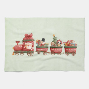 Linge De Cuisine Train de Noël Vintage avec jouets