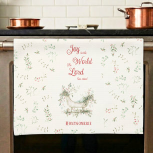 Linge De Cuisine Traîneau de Noël personnalisé avec nom de famille