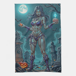 Linge De Cuisine Traite d'Halloween ou ami Zombie w Cerveau