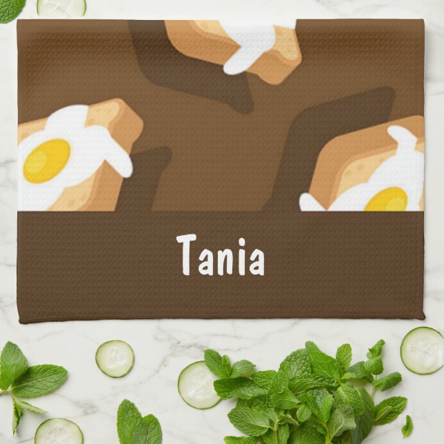 Linge De Cuisine tranche de pain avec motif d'oeuf (Plié)