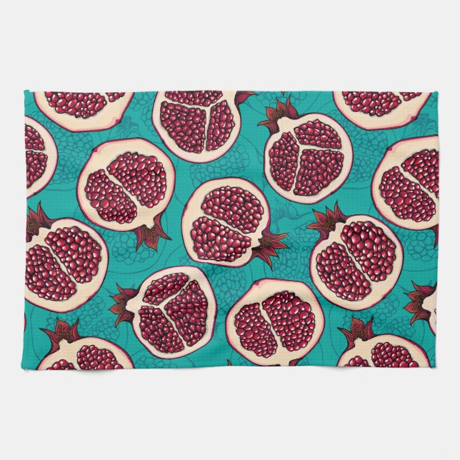 Linge De Cuisine Tranches de grenade sur turquoise (Horizontal)