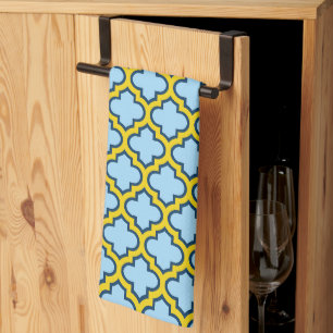 Linge De Cuisine Trellis bleu et jaune, treillis, Quatrefoil