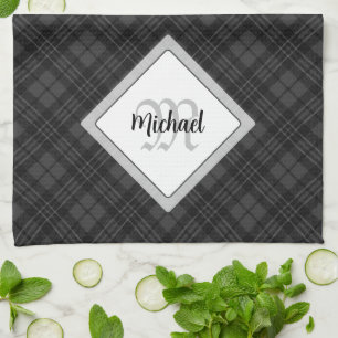 Linge De Cuisine Trendy noir blanc tartan Personnaliser Monogramme