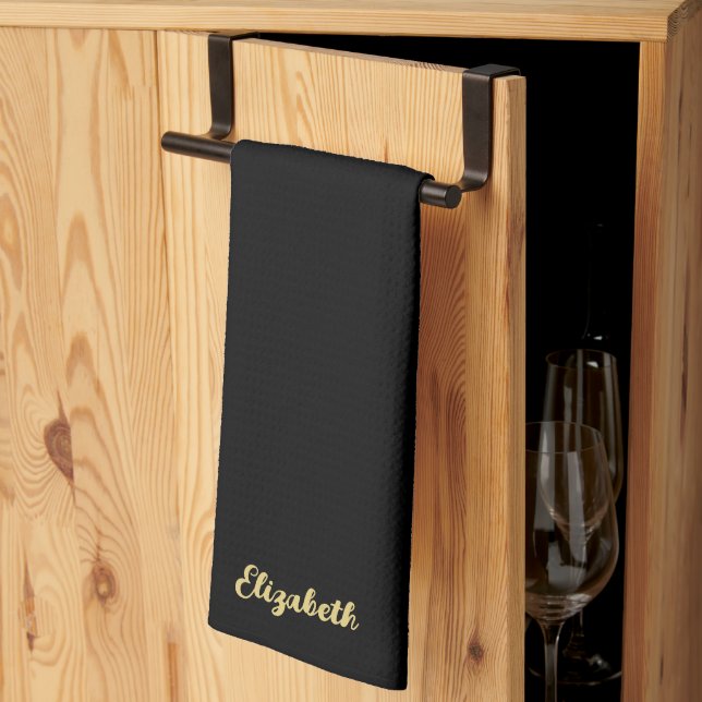 Linge De Cuisine Trendy Script Name Elegant Black And Gold Template (Pliage en tiers)