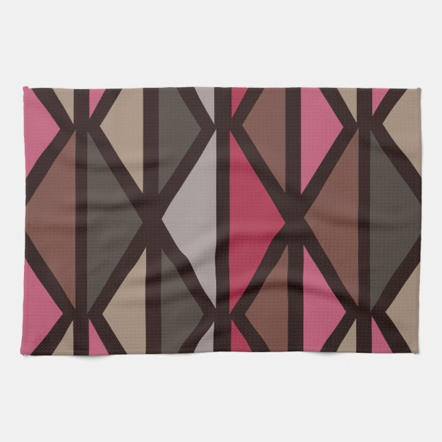 Linge De Cuisine Triangles d'art géométrique rétro Noir Rouge Brown (Horizontal)