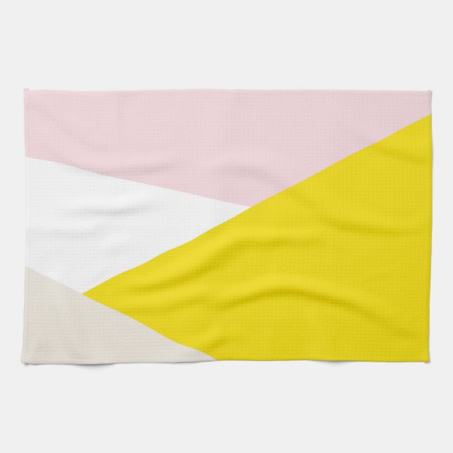 Linge De Cuisine Triangles moderne Motif Blush & Jaune Géométrique (Horizontal)
