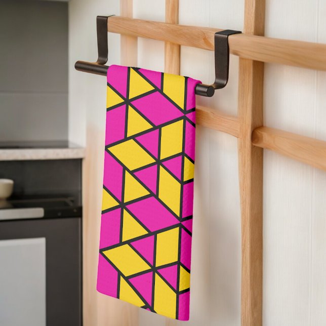 Linge De Cuisine Triangles rose et jaune Motif (Kitchen Towel)
