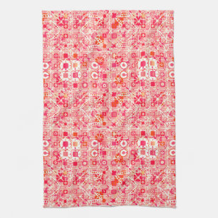 Linge De Cuisine Tribal Batik - corail rose, corail orange et crème