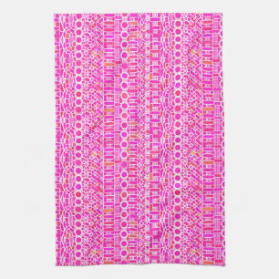 Linge De Cuisine Tribal Batik - rose fuchsia, magenta et corail