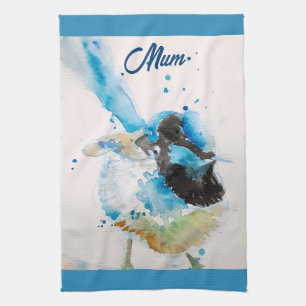 Linge De Cuisine Troglodyte familier Troglodytes Aquarelle Bleu sar