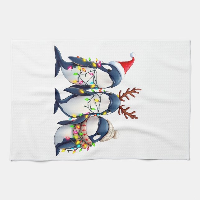 Linge De Cuisine Trois baleines portent le chapeau de Noël (Horizontal)