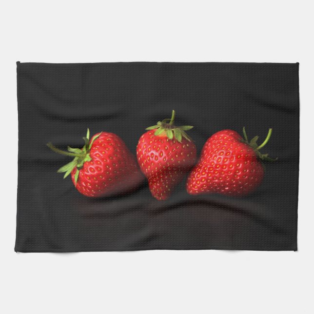 Linge De Cuisine Trois Fraises Sur Le Ktcna Noir (Horizontal)