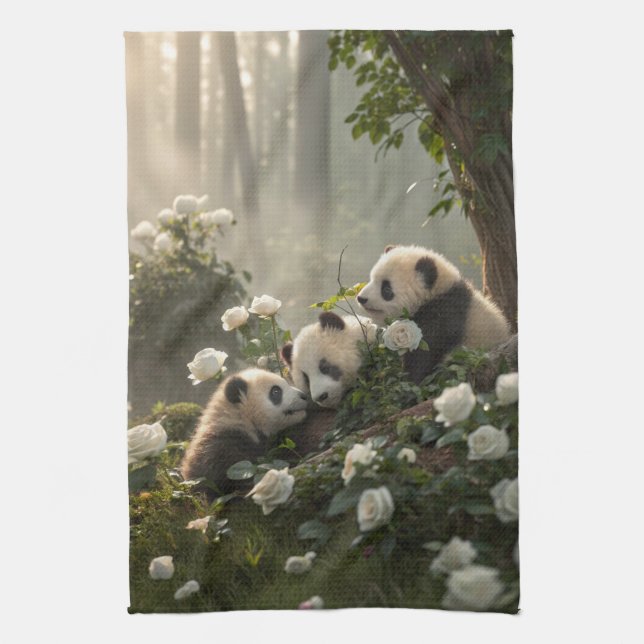 Linge De Cuisine Trois mignons Pandas (Vertical)