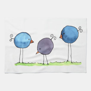 Linge De Cuisine Trois oiseaux d'aquarelle à lunettes