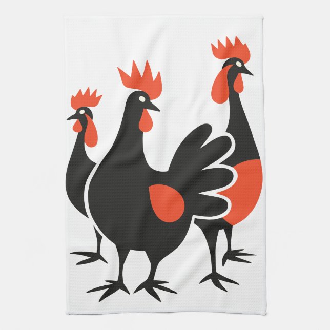 Linge De Cuisine Trois poules françaises rétro Découpe mi-siècle 4 (Vertical)