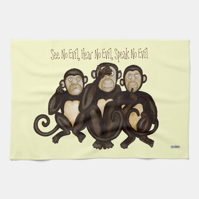 Linge De Cuisine Trois singes sages (Horizontal)