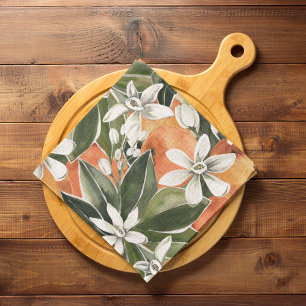 Linge De Cuisine Tropcal Orange & Flowers Watercolor Pattern