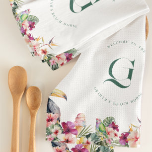 Linge De Cuisine Tropical Floral Palmier Monogram Maison de Plage