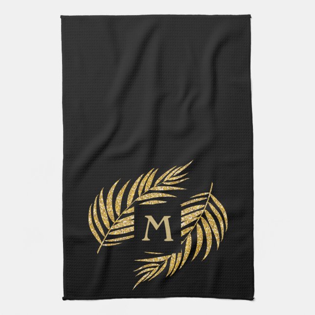 Linge De Cuisine Tropical Gold Parties scintillant Palm Tree Fronds (Vertical)