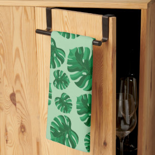 Linge De Cuisine Tropical Green Monstera Palm Feuilles