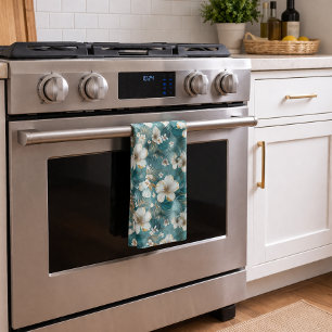 Linge De Cuisine Tropical Hibiscus Floral Sarcelle