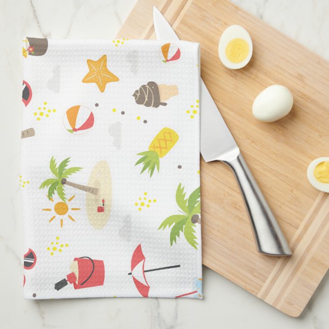 Linge De Cuisine Tropical Summer Beach Vacances Motif Design (Quart Plié)