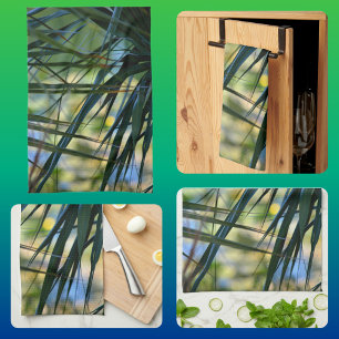 Linge De Cuisine Tropical Tons Palm Fronds Bleu Vert Jaune