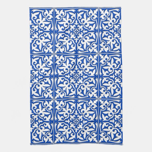 Linge De Cuisine Tuile marocaine - bleu et blanc de cobalt (Vertical)