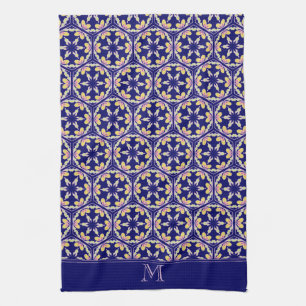 Linge De Cuisine Tuile méditerranéenne espagnole d'indigo éléga