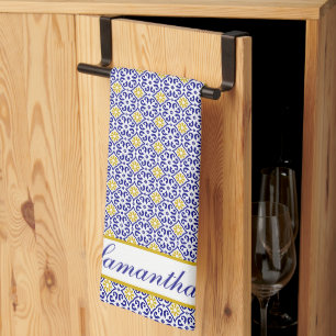 Linge De Cuisine Tuiles portugais Bleu Méditerranée Floral